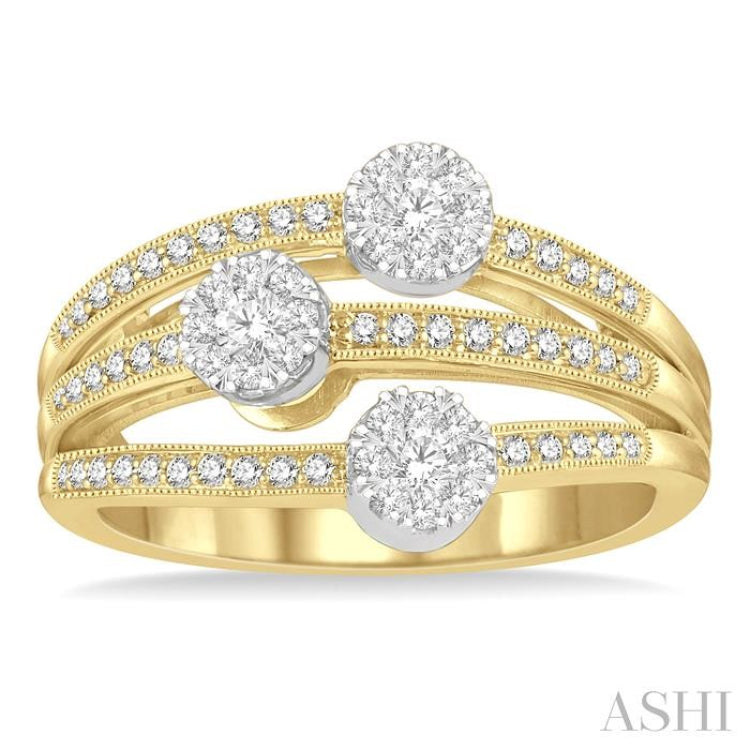 3/8 Ctw Split Top Tri Mount Lovebright Round Cut Diamond Ring in 14K Yellow & White Gold