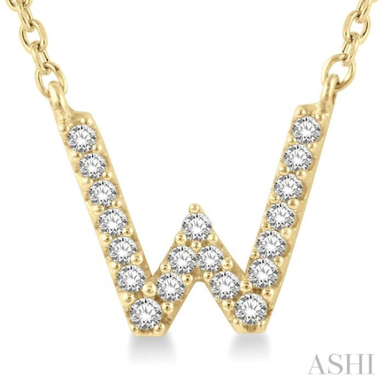 1/20 Ctw Initial 'W' Round Cut Diamond Pendant With Chain in 10K Yellow Gold
