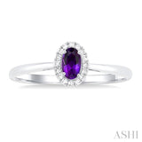 5x3 MM Oval Shape Amethyst and 1/20 Ctw Single Cut Diamond Halo Semi-Precious Ring in 10K White Gold