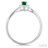 5x3 MM Oval Shape Emerald and 1/20 Ctw Single Cut Diamond Halo Precious Ring in 10K White Gold