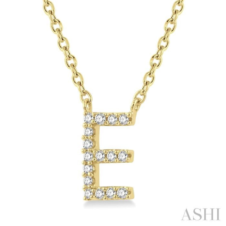 1/20 Ctw Initial 'E' Round Cut Diamond Pendant With Chain in 10K Yellow Gold