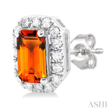 5x3 MM Octagonal Shape Citrine and 1/8 Ctw Single Cut Diamond Halo Semi-Precious Stud Earrings in 10K White Gold