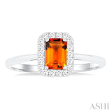 6x4 MM Octagonal Shape Citrine and 1/6 Ctw Round Cut Diamond Halo Semi-Precious Ring in 14K White Gold
