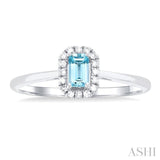5x3 MM Octagonal Shape Aquamarine and 1/20 Ctw Single Cut Diamond Halo Semi-Precious Ring in 10K White Gold