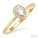 5x3 MM Pear Shape White Topaz and 1/20 Ctw Single Cut Diamond Halo Semi-Precious Ring in 14K Yellow Gold