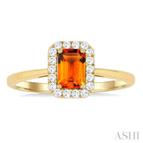 6x4 MM Octagonal Shape Citrine and 1/6 Ctw Round Cut Diamond Halo Semi-Precious Ring in 10K Yellow Gold