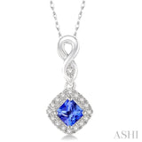 4x4 MM Cushion Shape Tanzanite and 1/10 Ctw Round Cut Diamond Pendant in 10K White Gold with Chain