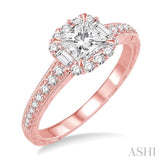 3/4 Ctw Diamond Engagement Ring with 1/3 Ct Princess Cut Center Stone in 14K Rose Gold