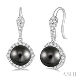 8x8MM Black Cultured Pearls and 5/8 Ctw Round Cut Diamond Earrings in 14K White Gold