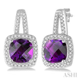 7x7 MM Cushion Shape Amethyst and 1/4 Ctw Round Cut Diamond Earrings in 10K White Gold