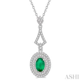 1/5 Ctw Oval Shape 6x4 MM Emerald & Round Cut Diamond Precious Pendant in 14K White Gold