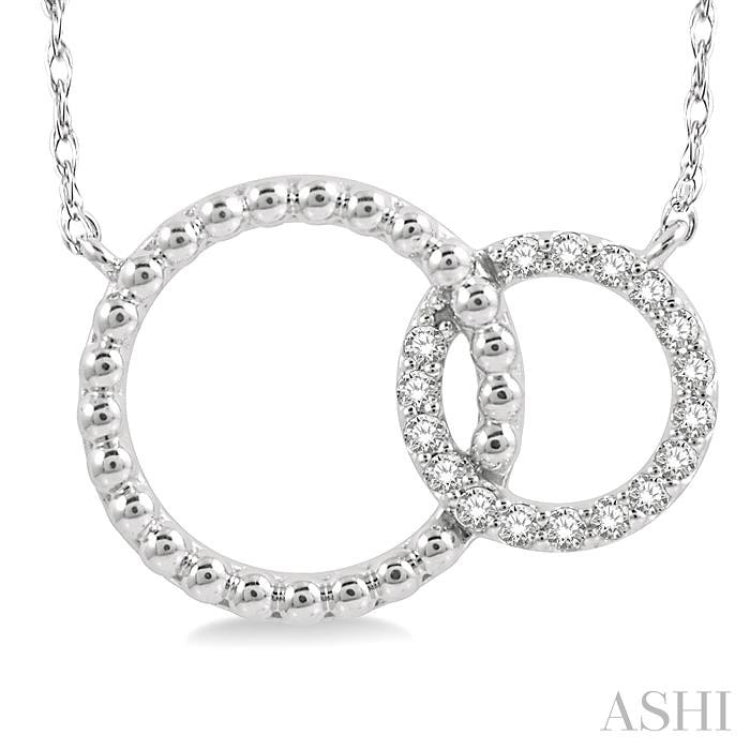 1/10 Ctw Interlocking Twin Circles Single Cut Diamond Pendant With Chain in 10K White Gold