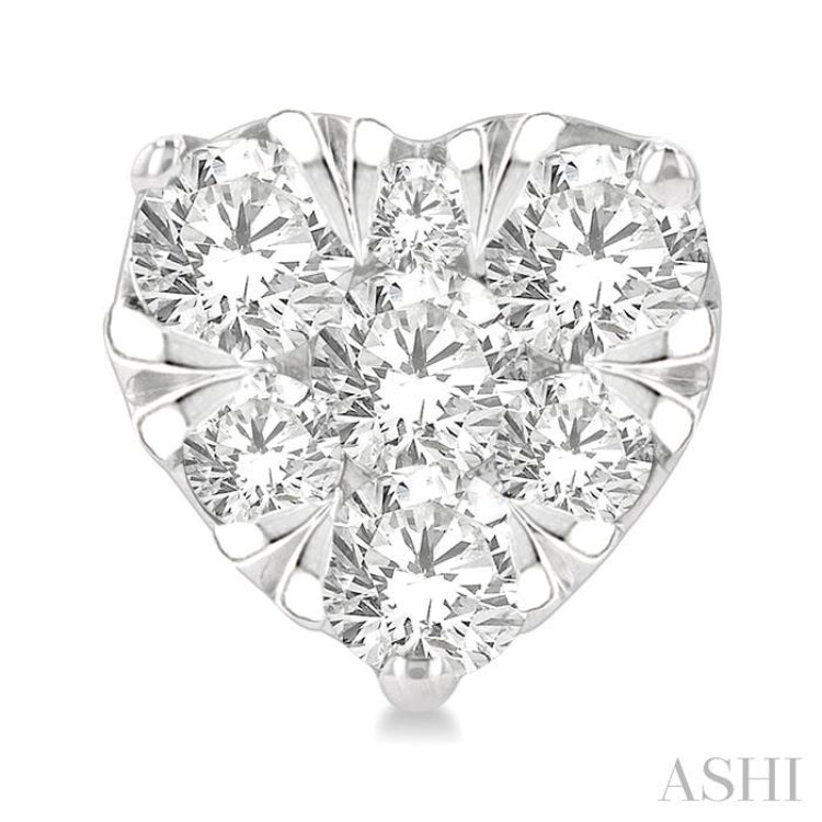 3/4 Ctw Heart Shape Lovebright Round Cut Diamond Stud Earring in 14K White Gold