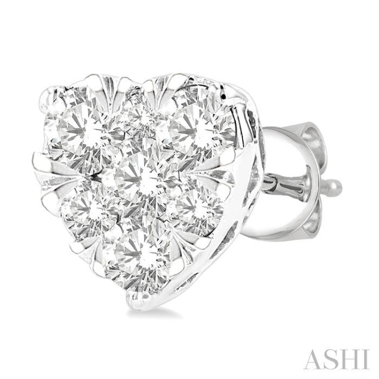 3/4 Ctw Heart Shape Lovebright Round Cut Diamond Stud Earring in 14K White Gold