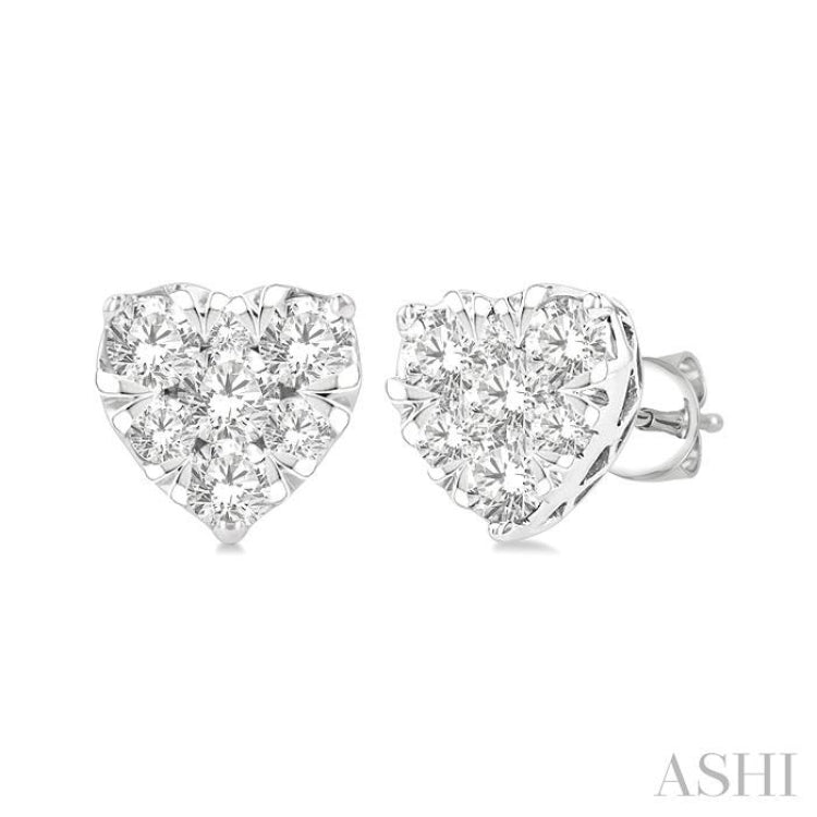 1/2 Ctw Heart Shape Lovebright Round Cut Diamond Stud Earring in 14K White Gold