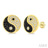 1/4 Ctw Petite Tao Yin Yang Black and White Round Cut Diamond Fashion Stud Earring in 10K Yellow Gold