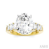 1 1/4 Ctw Oval Shape Emerald and Round Cut Diamond Semi-Mount Engagement Ring in 14K Yellow and White Gold