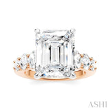 1 1/4 Ctw Emerald Shape Oval and Round Cut Diamond Semi-Mount Engagement Ring in 14K Rose and White Gold