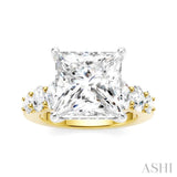 1 1/4 Ctw Princess Shape Oval and Round Cut Diamond Semi-Mount Engagement Ring in 14K Yellow and White Gold