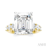 1 1/4 Ctw Emerald Shape Round Cut Diamond Semi-Mount Engagement Ring in 14K Yellow and White Gold