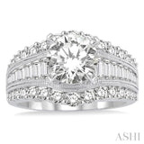 1 1/2 Ctw Baguette and Round Cut Diamond Round Shape Semi-Mount Engagement Ring in 14K White Gold