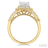 5/8 Ctw Octagonal Shape Pear and Round Cut Diamond Semi-Mount Engagement Ring in 14K Yellow and White Gold