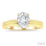 1/20 Ctw Oval Shape Grooved Shank Round Cut Diamond Semi-Mount Engagement Ring in 14K Yellow Gold