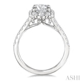 3/4 Ctw Scalloped Oval Centerpiece Circular Shape Round Cut Diamond Semi-Mount Engagement Ring in 14K White Gold