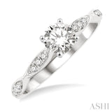1/6 Ctw Marquise Carved Round Cut Diamond Semi-Mount Engagement Ring in 14K White Gold