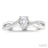 1/6 Ctw Split Crisscross Shank Oval Shape Round Cut Diamond Semi-Mount Engagement Ring in 14K White Gold