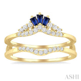 2.55x1.8 MM Baguette Cut Sapphire and 1/4 Ctw Round Cut Diamond Crown Precious Insert Ring in 14K Yellow Gold