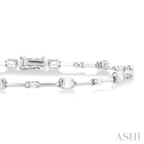 1 1/3 Ctw Bezel Set Emerald and Round Cut Diamond Bar Link Bracelet in 14K White Gold