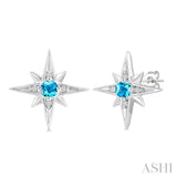 3 MM Round Cut Blue Topaz and 1/20 Ctw Round Cut Diamond Semi-Precious Fashion Earrings in Sterling Silver