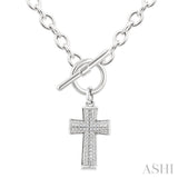 1/20 Ctw Cross Toggle Round Cut Diamond Fashion Necklace in Sterling Silver