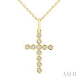 1/10 Ctw Round Cut Diamond Bezel Set Cross Petite Pendant With Chain in 10K Yellow Gold