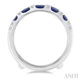 2.1x1.4, 2.9x1.5 & 3.1x1.5 MM Baguette Cut Sapphire and 1/5 Ctw Round Cut Diamond Precious Insert Ring in 14K White Gold