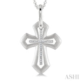 1/20 Ctw Round Cut Diamond Cross Pendant with Chain in Sterling Silver