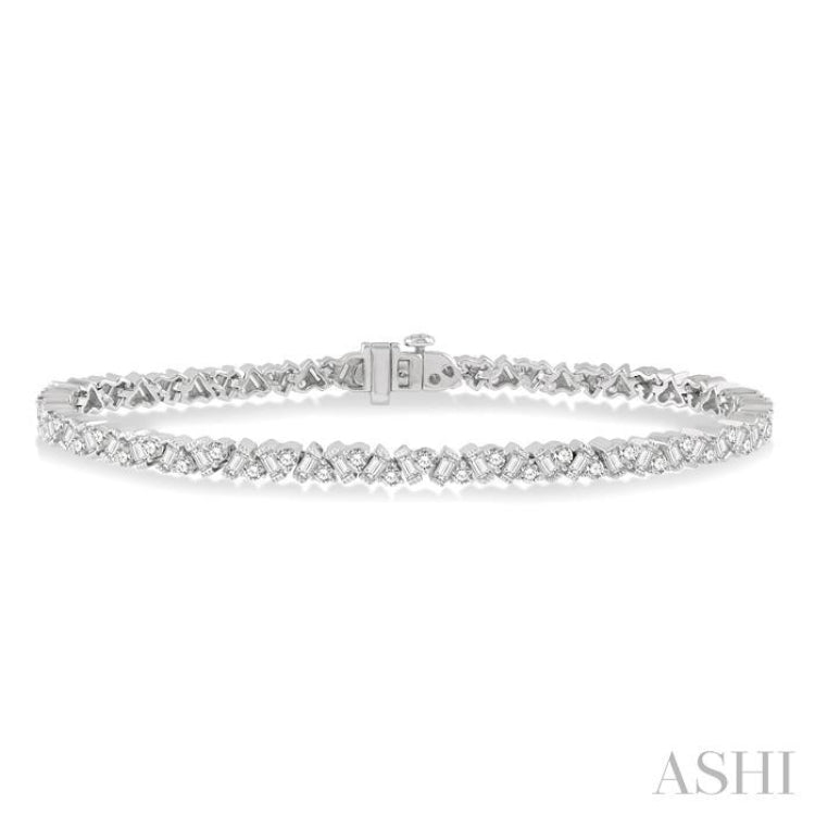 14kw.c3 3 ctw Zigzag Baguette and Round Cut Diamond Bracelet in 14K