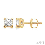 1 Ctw Princess Cut Diamond Stud Earrings in 14K Yellow Gold