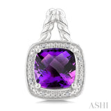 8 MM Cushion Shape Amethyst and 1/20 Ctw Round Cut Diamond Semi-Precious Earrings in Sterling Silver