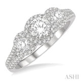 7/8 ctw Round Triple Mount Diamond Ladies Engagement Ring in 14K White Gold