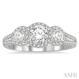 7/8 ctw Round Triple Mount Diamond Ladies Engagement Ring in 14K White Gold