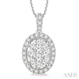 1 1/2 Ctw Oval Shape Diamond Lovebright Pendant in 14K White Gold with Chain