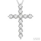 4 Ctw Round Cut Diamond Cross Pendant in 14K White Gold with Chain