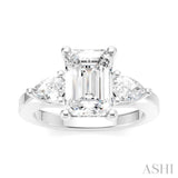 1/2 Ctw Tri-Mount Emerald Shape Center Pear and Round Cut Diamond Semi-Mount Engagement Ring in 14K White Gold