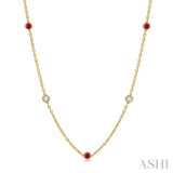 2.85 MM Ruby and 1/2 Ctw Round Cut Diamond Precious Station Necklace in 14K Yellow Gold