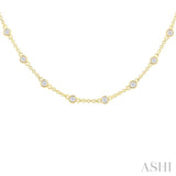 1 Ctw Bezel Set Round Cut Diamond Station Necklace in 14K Yellow Gold
