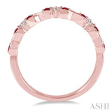 1.25 MM Ruby and 1/10 Ctw Round Cut Diamond Precious Wedding Band in 14K Rose Gold