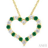 1.80 MM Round Cut Emerald and 1/4 Ctw Open Heart Round Cut Diamond Precious Fashion Pendant With Chain in 14K Yellow Gold
