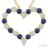 1.4 MM Round Cut Sapphire and 1/8 Ctw Open Heart Round Cut Diamond Precious Fashion Pendant With Chain in 14K Yellow Gold